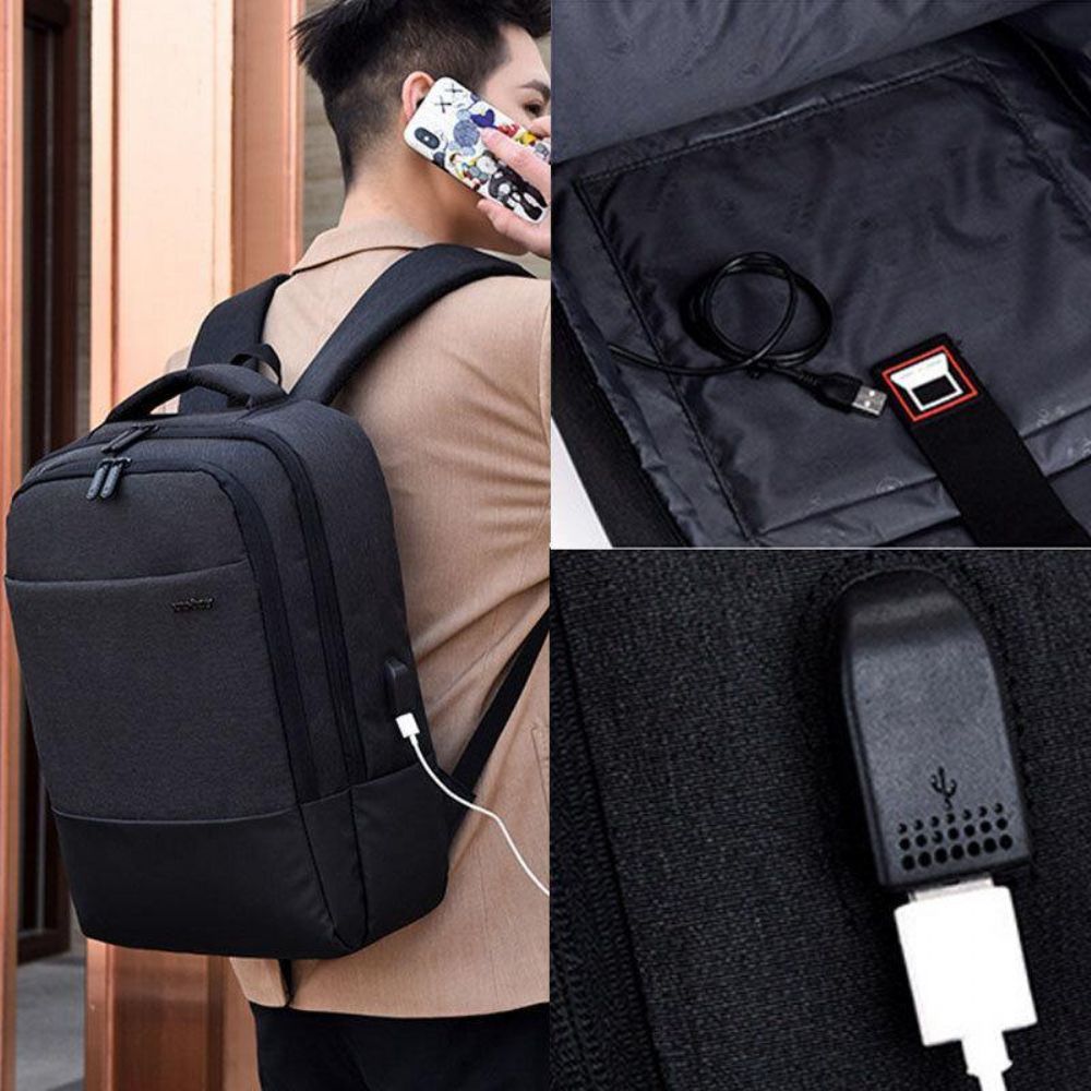 Mannen Nylon Usb Opladen Casual Grote Capaciteit 15.6 Inch Laptoptas Reisrugzak