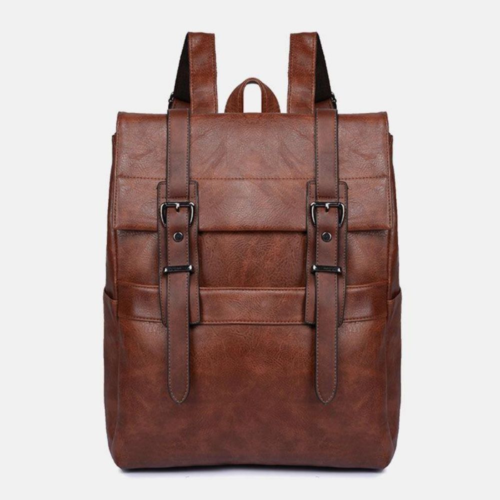 Mannen Retro Kunstleer Grote Capaciteit Multi-Pocket 14 Inch Laptop Spatwaterdichte Schooltas Rugzak