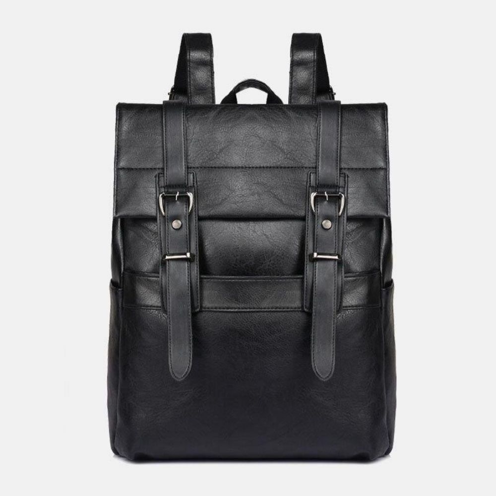 Mannen Retro Kunstleer Grote Capaciteit Multi-Pocket 14 Inch Laptop Spatwaterdichte Schooltas Rugzak