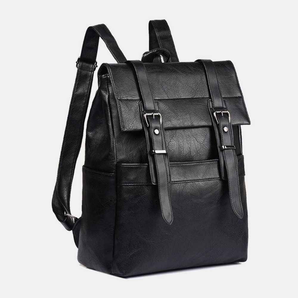 Mannen Retro Kunstleer Grote Capaciteit Multi-Pocket 14 Inch Laptop Spatwaterdichte Schooltas Rugzak