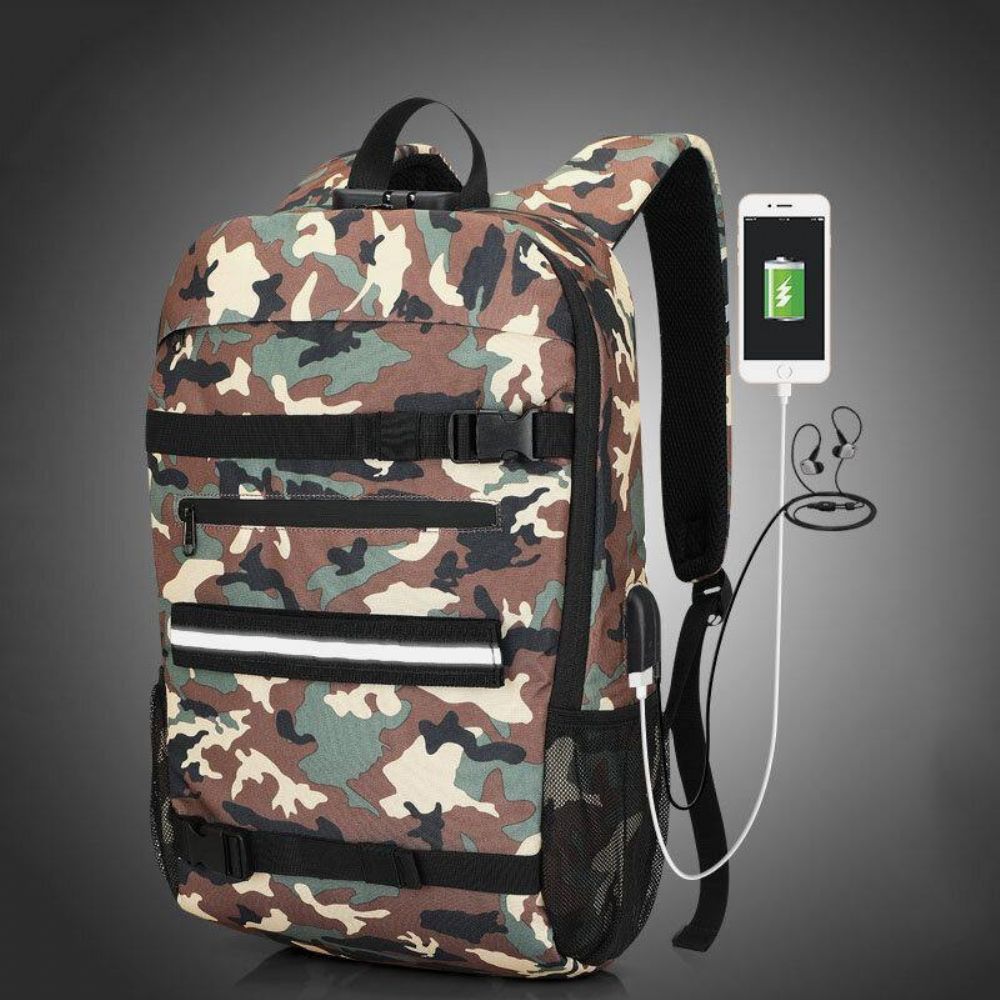 Mannen Usb Opladen Grote Capaciteit Camouflage Anti-Diefstal Zakelijke Casual 14 Inch Laptoptas Rugzak