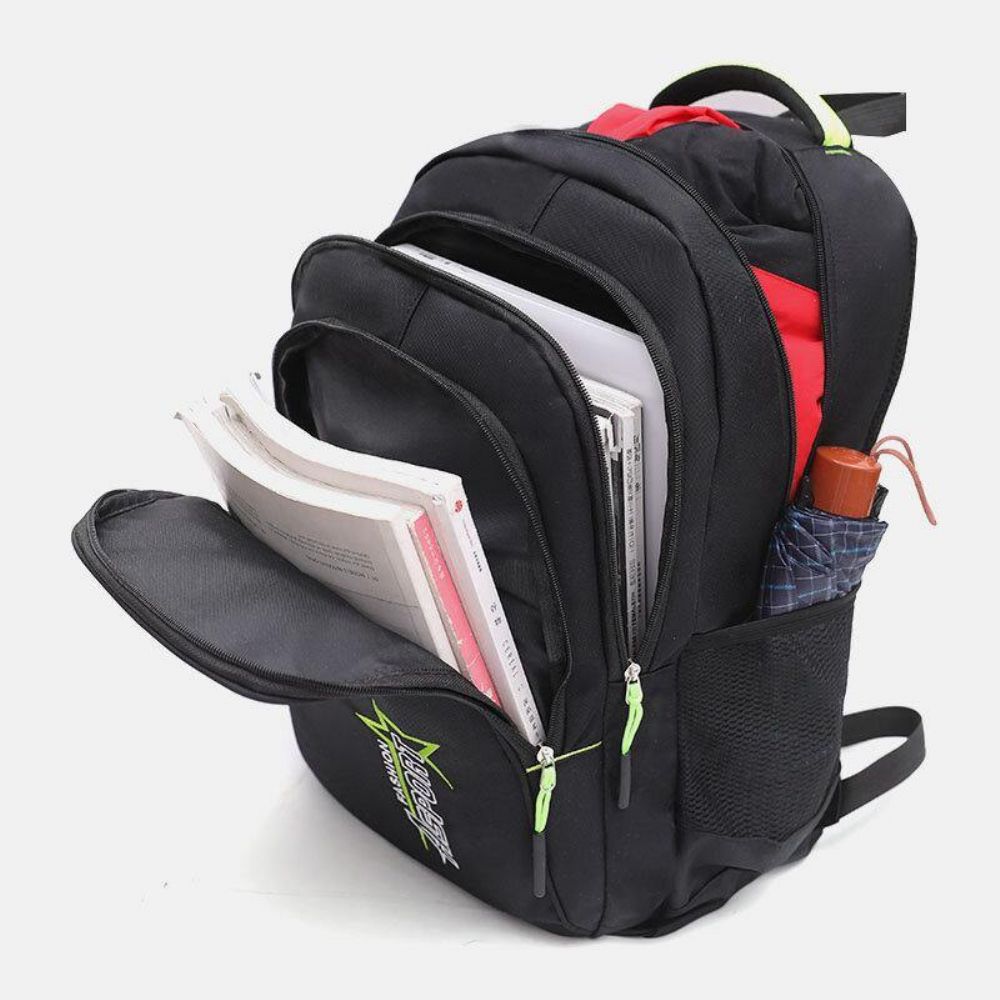 Unisex Nylon Multi-Lagen Grote Capaciteit Effen Kleur Schooltas Reisrugzak