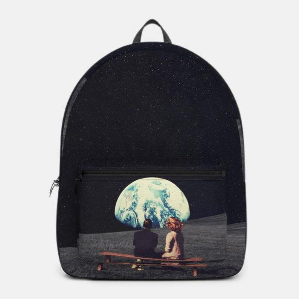 Unisex Oxford Milieubescherming Ruimte Planeten Aarde Maan Print Schooltas Rugzak