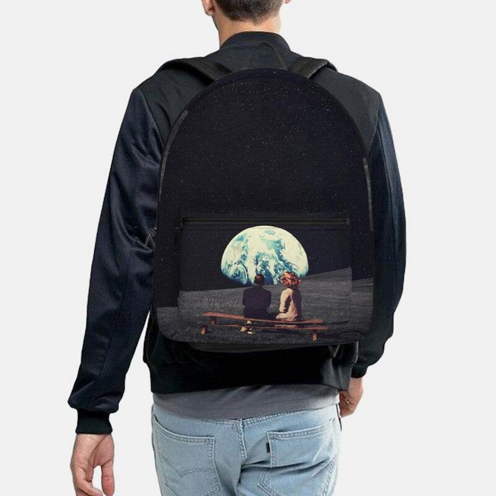 Unisex Oxford Milieubescherming Ruimte Planeten Aarde Maan Print Schooltas Rugzak