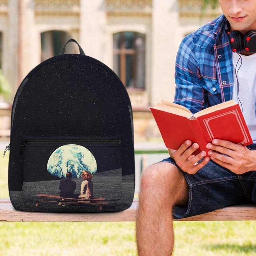 Unisex Oxford Milieubescherming Ruimte Planeten Aarde Maan Print Schooltas Rugzak